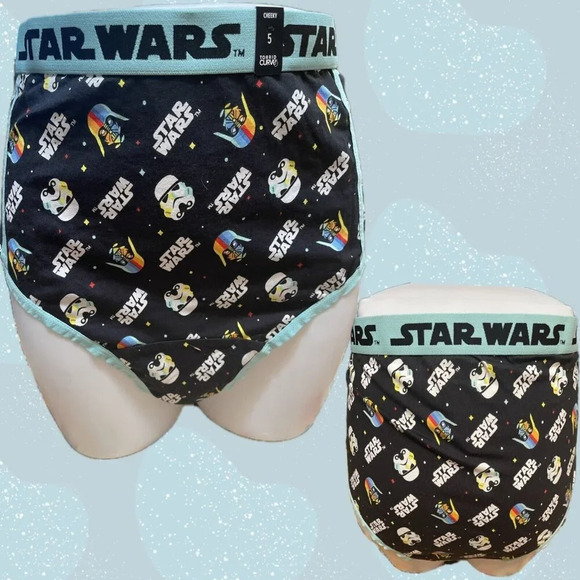 Star Wars + 3 Character Heads Graphic Logo Name Waistband Cotton Cheeky Panties - Picture 1 of 6